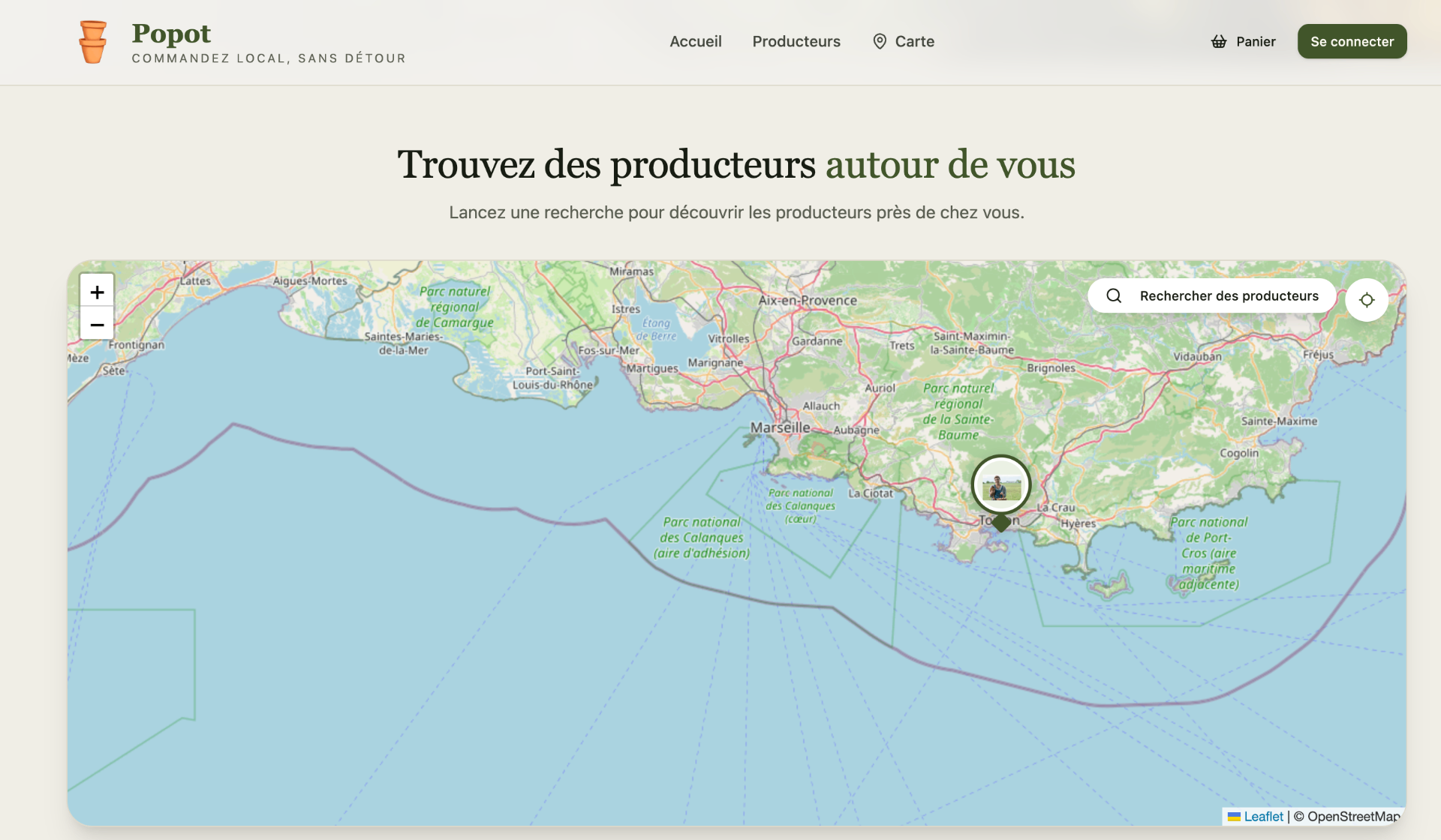 Aperçu du site Carte producteurs