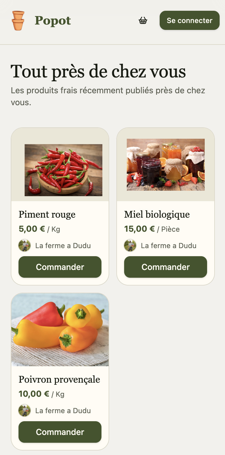Aperçu du site Produits près de chez vous
