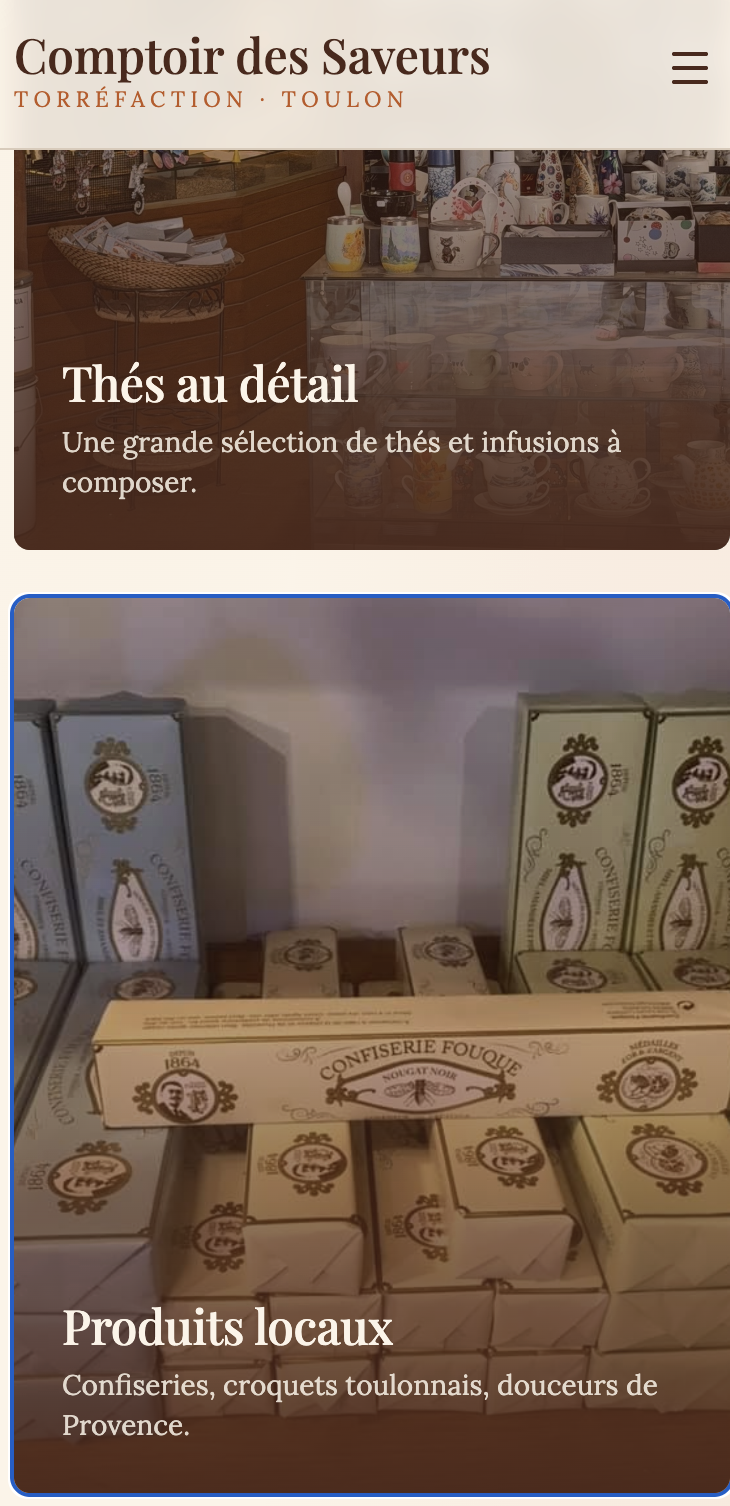 Aperçu du site Épicerie fine mobile